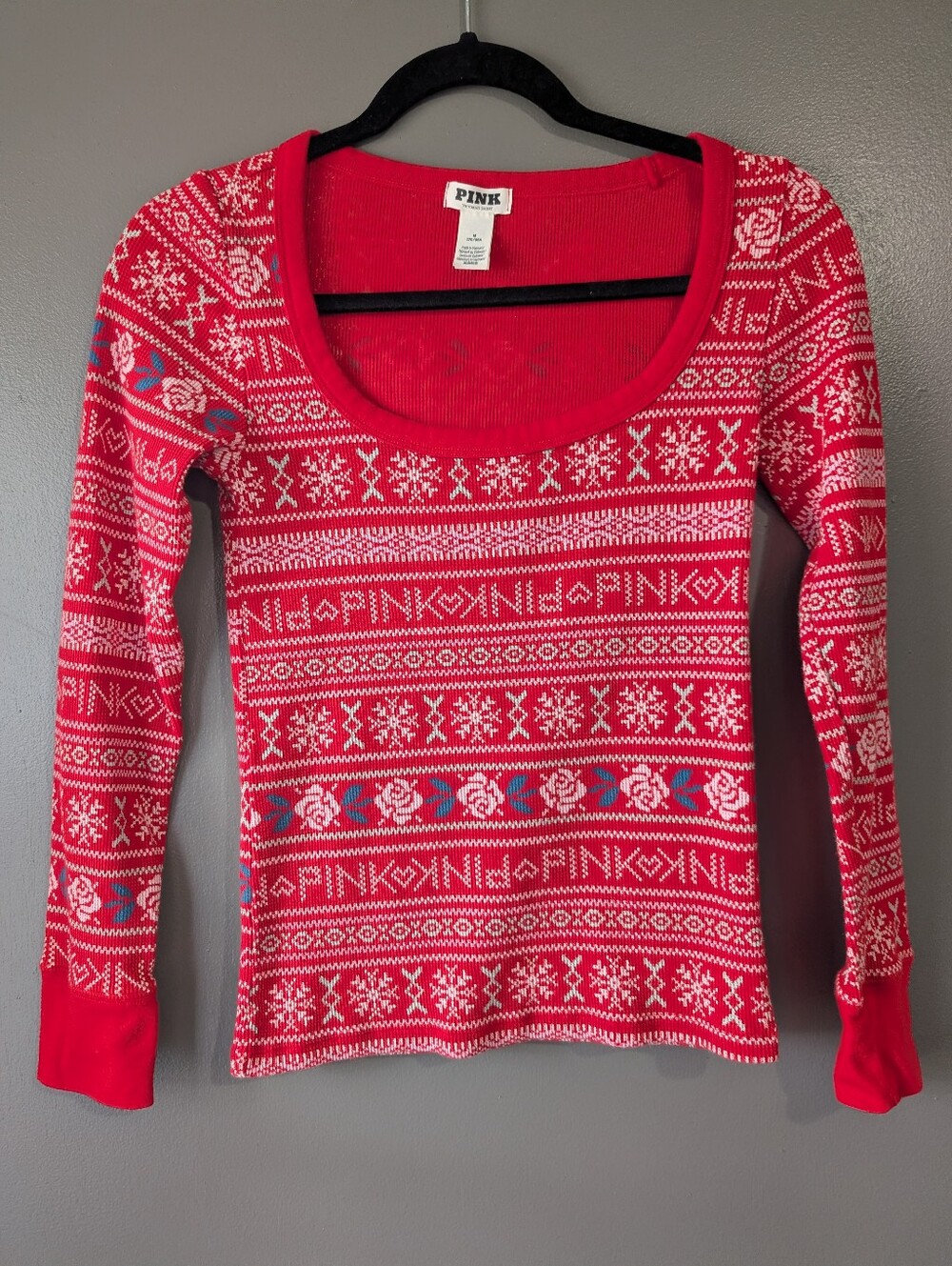 Victoria’s Secret PINK Fair Isle Thermal Sleep Top Red Size M Holiday
